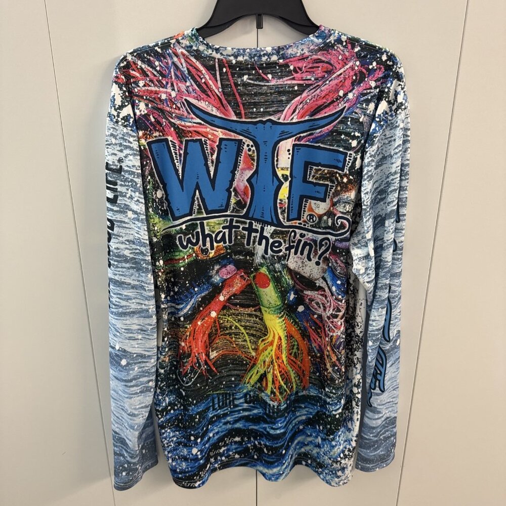 What The Fin WTF Men's XL Long Sleeve Fishing Shirt Graphic Print Boating NWT - Picture 6 of 11